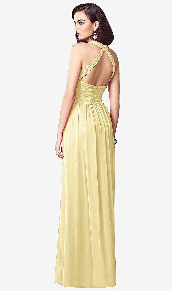 Back View - Pale Yellow Ruched Halter Open-Back Maxi Dress - Jada