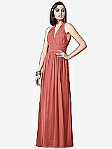 Front View Thumbnail - Coral Pink Ruched Halter Open-Back Maxi Dress - Jada