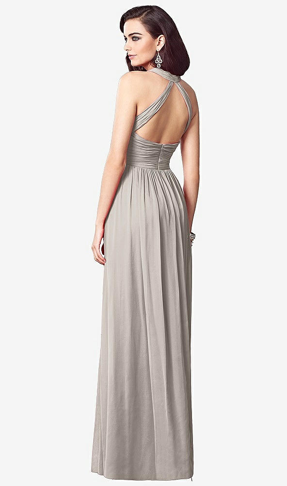 Back View - Taupe Ruched Halter Open-Back Maxi Dress - Jada