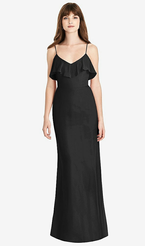 Front View - Black Ruffle-Trimmed Backless Maxi Dress