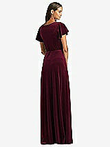 Rear View Thumbnail - Cabernet Flutter Sleeve Velvet Wrap Maxi Dress with Pockets