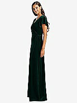 Side View Thumbnail - Evergreen Flutter Sleeve Velvet Wrap Maxi Dress with Pockets