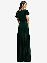Rear View Thumbnail - Evergreen Flutter Sleeve Velvet Wrap Maxi Dress with Pockets