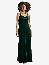 Front View Thumbnail - Evergreen Cowl-Neck Convertible Velvet Maxi Slip Dress - Sloan