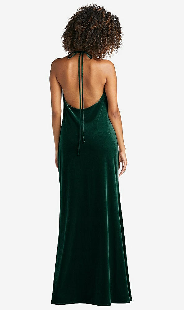 Back View - Evergreen Cowl-Neck Convertible Velvet Maxi Slip Dress - Sloan