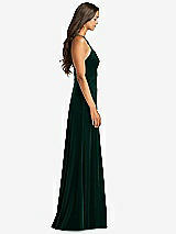 Side View Thumbnail - Evergreen Velvet Halter Maxi Dress with Front Slit - Harper