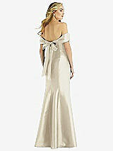 Rear View Thumbnail - Champagne Off-the-Shoulder Bow-Back Satin Trumpet Gown