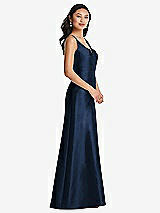 Side View Thumbnail - Midnight Navy Pleated Bodice Open-Back Maxi Dress with Pockets