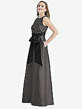 Side View Thumbnail - Caviar Gray & Black High-Neck Bow-Waist Maxi Dress with Pockets