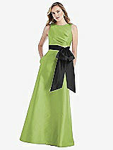 Front View Thumbnail - Mojito & Black High-Neck Bow-Waist Maxi Dress with Pockets