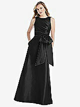Front View Thumbnail - Black & Black High-Neck Bow-Waist Maxi Dress with Pockets