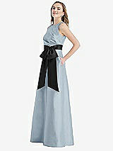 Side View Thumbnail - Mist & Black High-Neck Bow-Waist Maxi Dress with Pockets