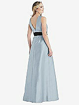 Rear View Thumbnail - Mist & Black High-Neck Bow-Waist Maxi Dress with Pockets