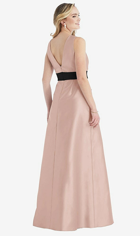 Back View - Toasted Sugar & Black High-Neck Bow-Waist Maxi Dress with Pockets