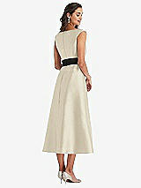 Rear View Thumbnail - Champagne & Black Off-the-Shoulder Bow-Waist Midi Dress with Pockets