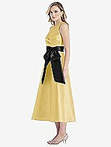 Side View Thumbnail - Maize & Black High-Neck Bow-Waist Midi Dress with Pockets