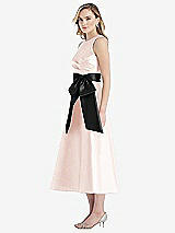 Side View Thumbnail - Blush & Black High-Neck Bow-Waist Midi Dress with Pockets