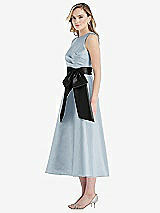 Side View Thumbnail - Mist & Black High-Neck Bow-Waist Midi Dress with Pockets