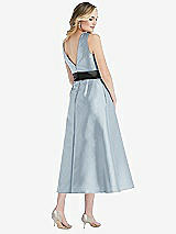 Rear View Thumbnail - Mist & Black High-Neck Bow-Waist Midi Dress with Pockets