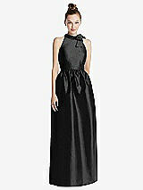 Front View Thumbnail - Black Bowed High-Neck Full Skirt Maxi Dress with Pockets