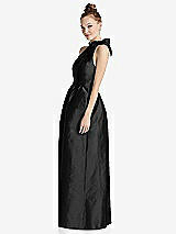 Side View Thumbnail - Black Bowed High-Neck Full Skirt Maxi Dress with Pockets