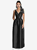 Front View Thumbnail - Black Bowed-Shoulder Full Skirt Maxi Dress with Pockets