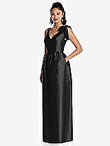 Side View Thumbnail - Black Bowed-Shoulder Full Skirt Maxi Dress with Pockets