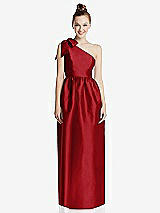 Front View Thumbnail - Garnet Bowed One-Shoulder Full Skirt Maxi Dress with Pockets