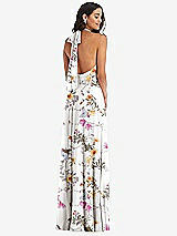 Rear View Thumbnail - Butterfly Botanica Ivory High Neck Halter Backless Maxi Dress