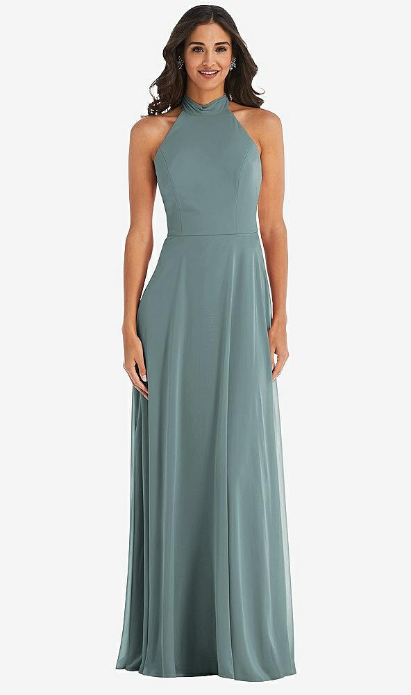 Front View - Icelandic High Neck Halter Backless Maxi Dress