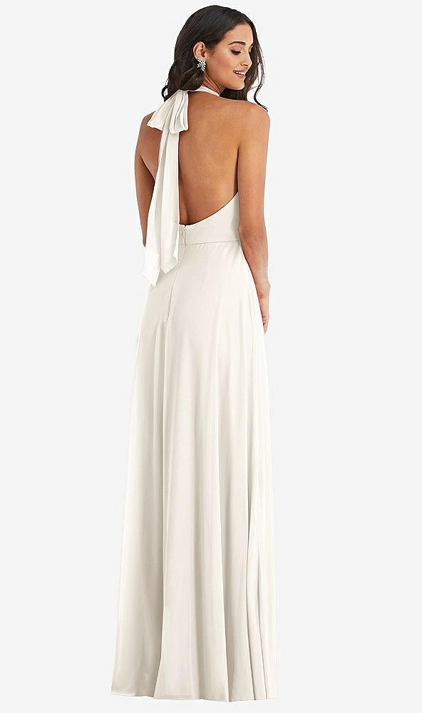 Back View - Ivory High Neck Halter Backless Maxi Dress