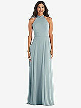 Front View Thumbnail - Morning Sky High Neck Halter Backless Maxi Dress