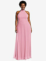 Alt View 2 Thumbnail - Peony Pink High Neck Halter Backless Maxi Dress