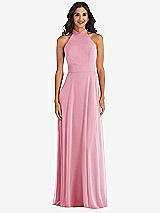 Front View Thumbnail - Peony Pink High Neck Halter Backless Maxi Dress