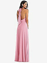 Rear View Thumbnail - Peony Pink High Neck Halter Backless Maxi Dress
