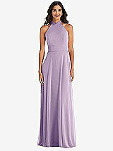 Front View Thumbnail - Pale Purple High Neck Halter Backless Maxi Dress