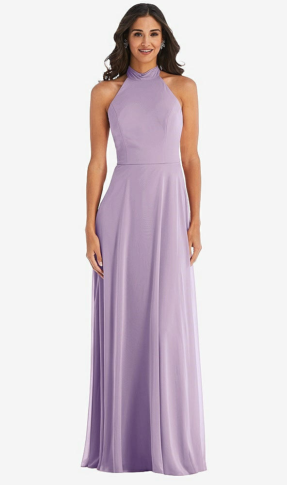 Front View - Pale Purple High Neck Halter Backless Maxi Dress