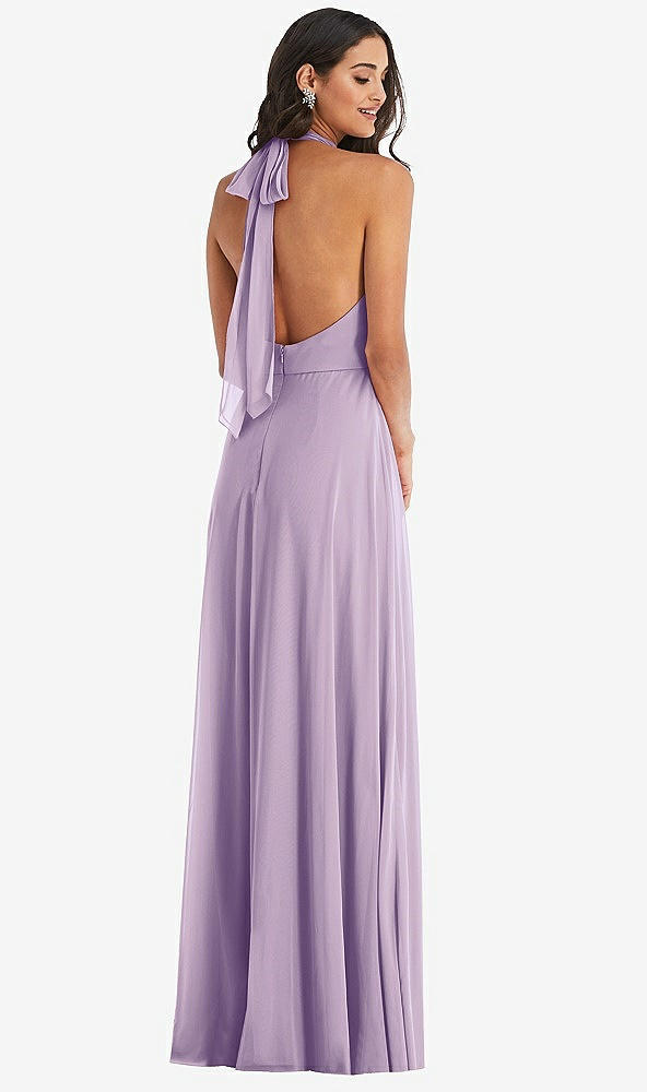 Back View - Pale Purple High Neck Halter Backless Maxi Dress