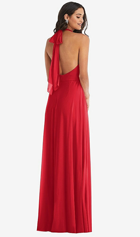 Back View - Parisian Red High Neck Halter Backless Maxi Dress