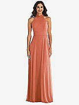 Front View Thumbnail - Terracotta Copper High Neck Halter Backless Maxi Dress