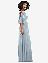 Side View Thumbnail - Mist One-Shoulder Bell Sleeve Chiffon Maxi Dress