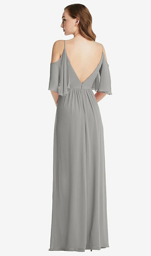Back View - Chelsea Gray Convertible Cold-Shoulder Draped Wrap Maxi Dress