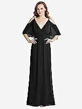 Alt View 1 Thumbnail - Black Convertible Cold-Shoulder Draped Wrap Maxi Dress