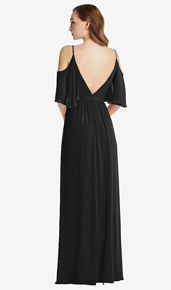 Back View - Black Convertible Cold-Shoulder Draped Wrap Maxi Dress