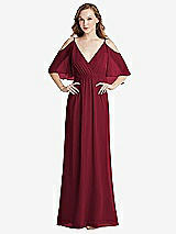 Alt View 1 Thumbnail - Burgundy Convertible Cold-Shoulder Draped Wrap Maxi Dress