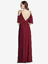 Rear View Thumbnail - Burgundy Convertible Cold-Shoulder Draped Wrap Maxi Dress