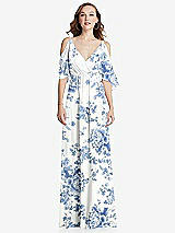 Front View Thumbnail - Cottage Rose Dusk Blue Convertible Cold-Shoulder Draped Wrap Maxi Dress
