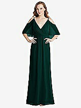 Alt View 1 Thumbnail - Evergreen Convertible Cold-Shoulder Draped Wrap Maxi Dress