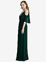 Side View Thumbnail - Evergreen Convertible Cold-Shoulder Draped Wrap Maxi Dress