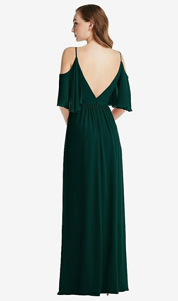 Back View - Evergreen Convertible Cold-Shoulder Draped Wrap Maxi Dress